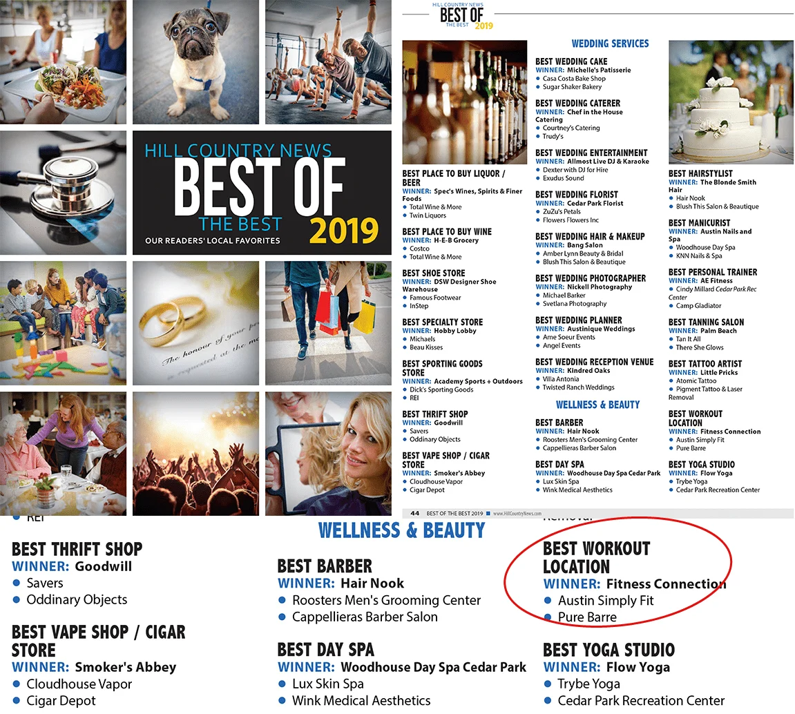 an image of the magazine showing Austin Simply Fit as one of the Best Gyms