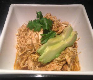 Shredded Green Chili Chicken in a bowl. Try this recipe!