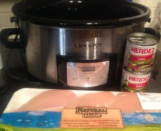 a crockpot and ingredients for this recipe