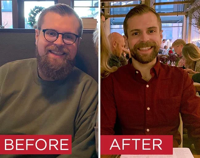 Before and after photo of client