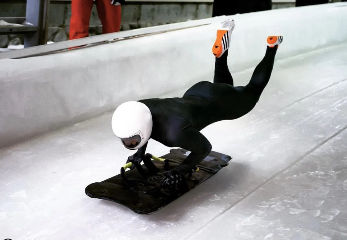 Darryl launching onto the skeleton track