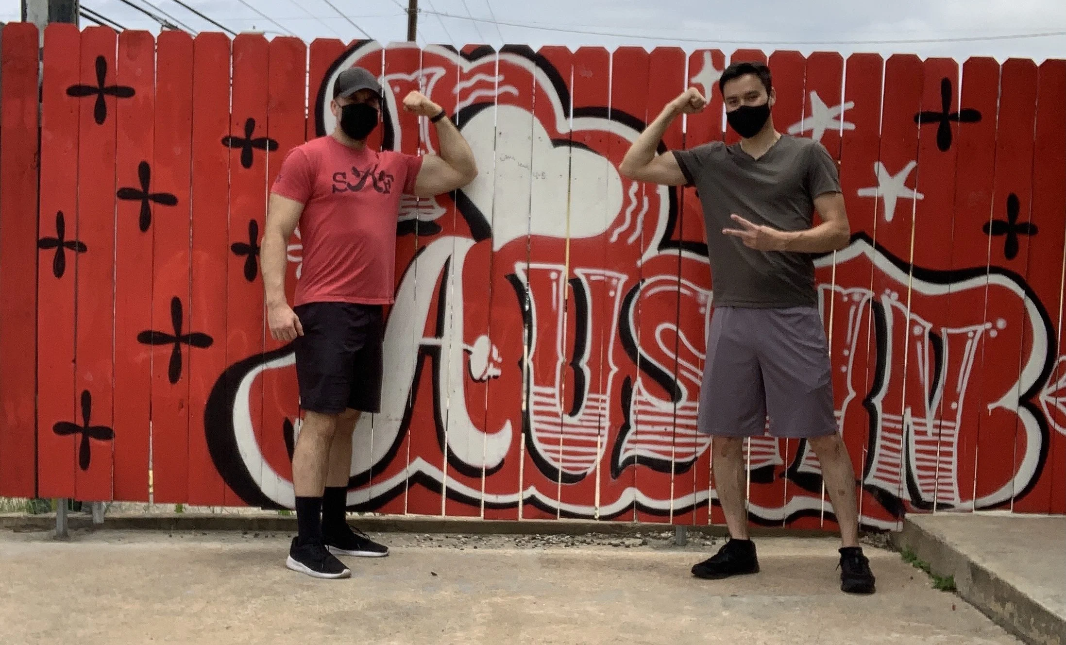 Client Highlight and his trainer flexing