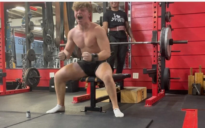 Sports Performance highlight hitting a PR on bench press
