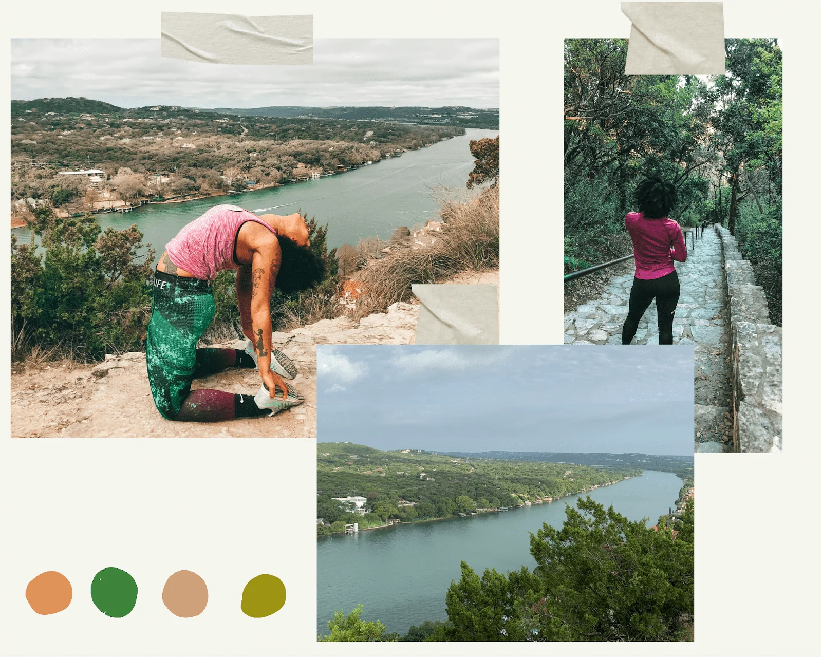 Collage of yoga and hiking