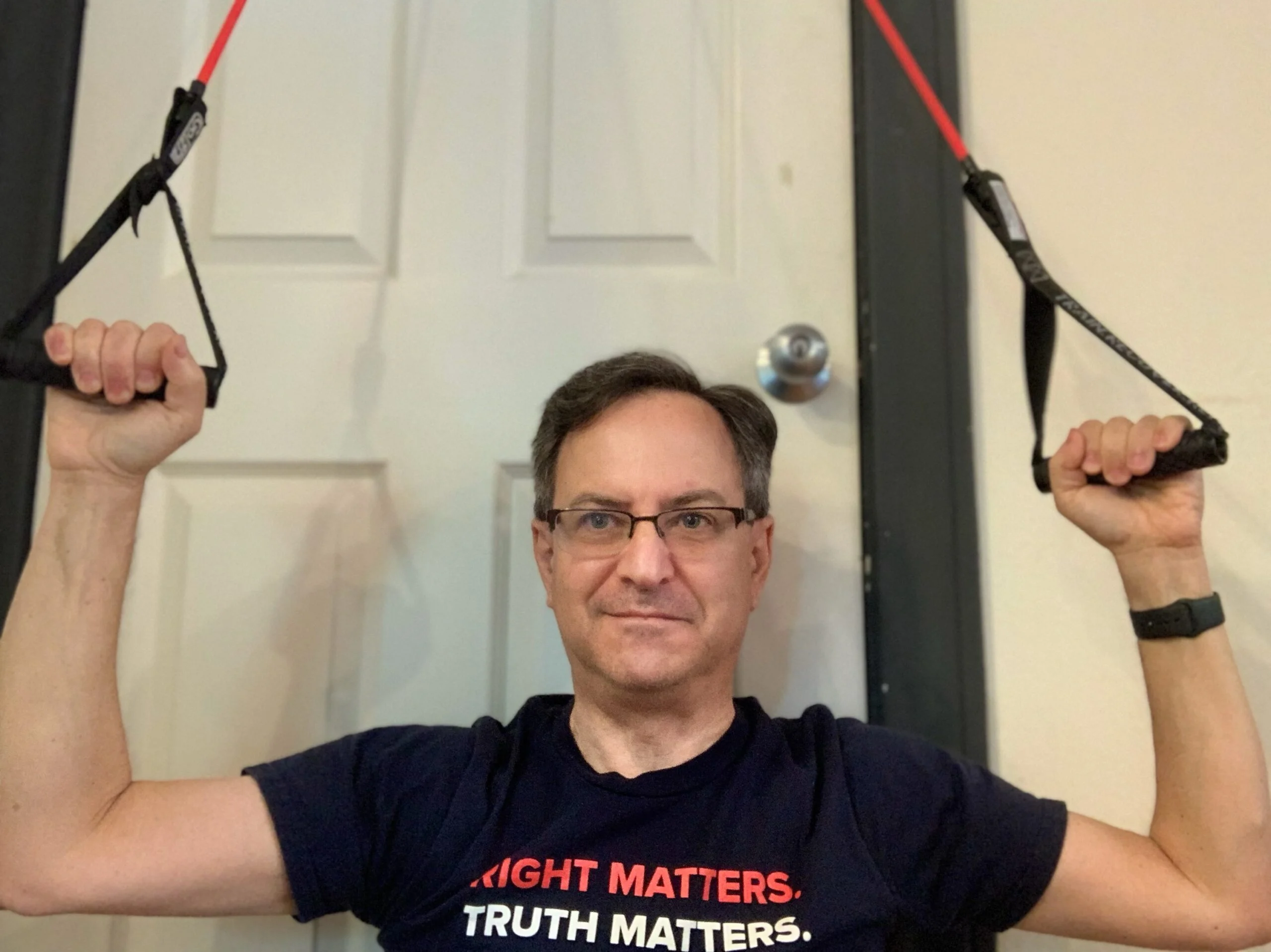 Client using exercise bands