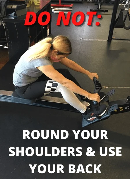 Do Not: round your shoulders and use your back in a row