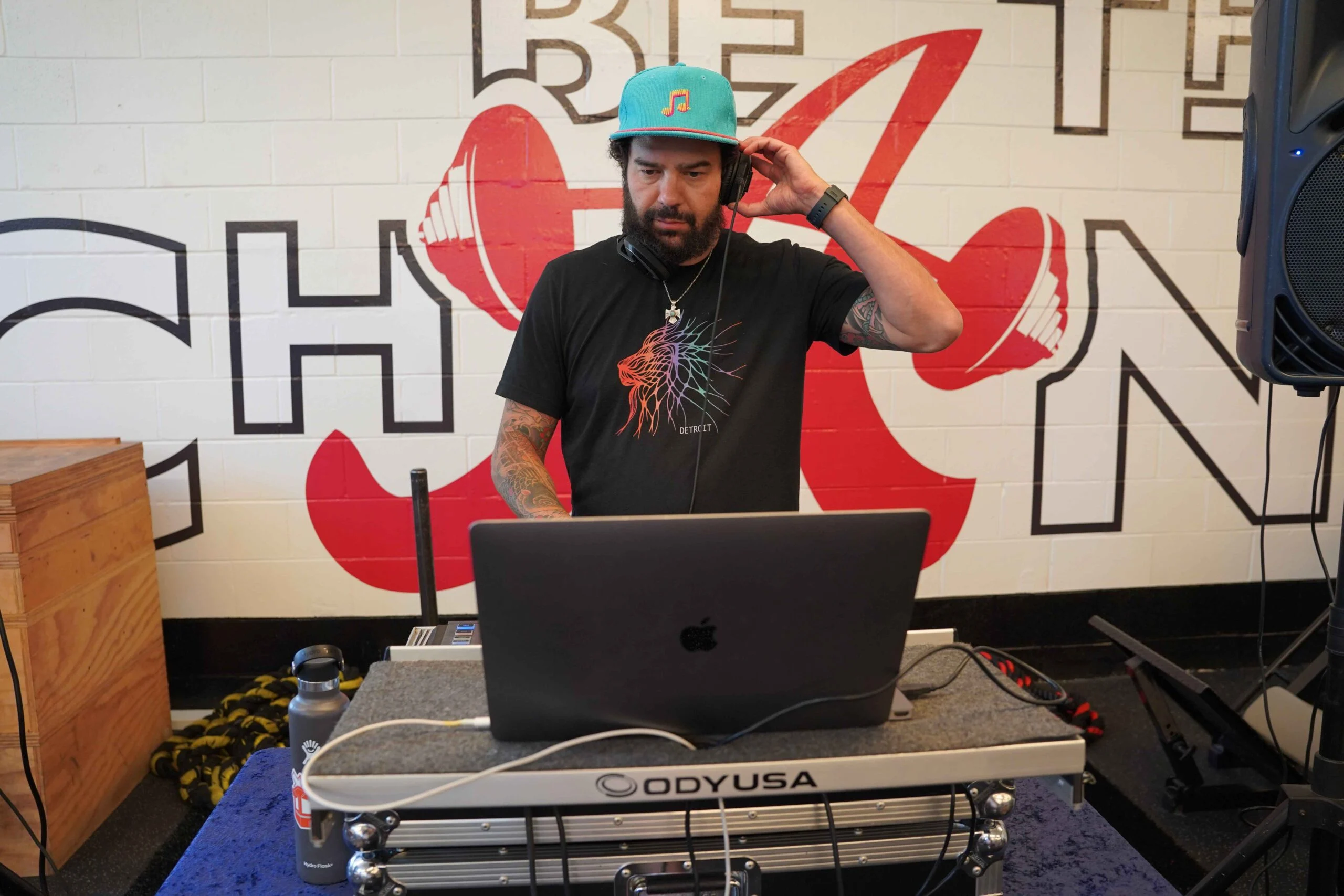 DJ playing music at Bench-A-Thon