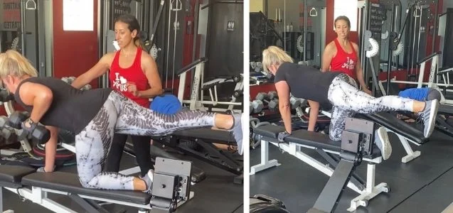 Athlete doing a birddog dumbbell row