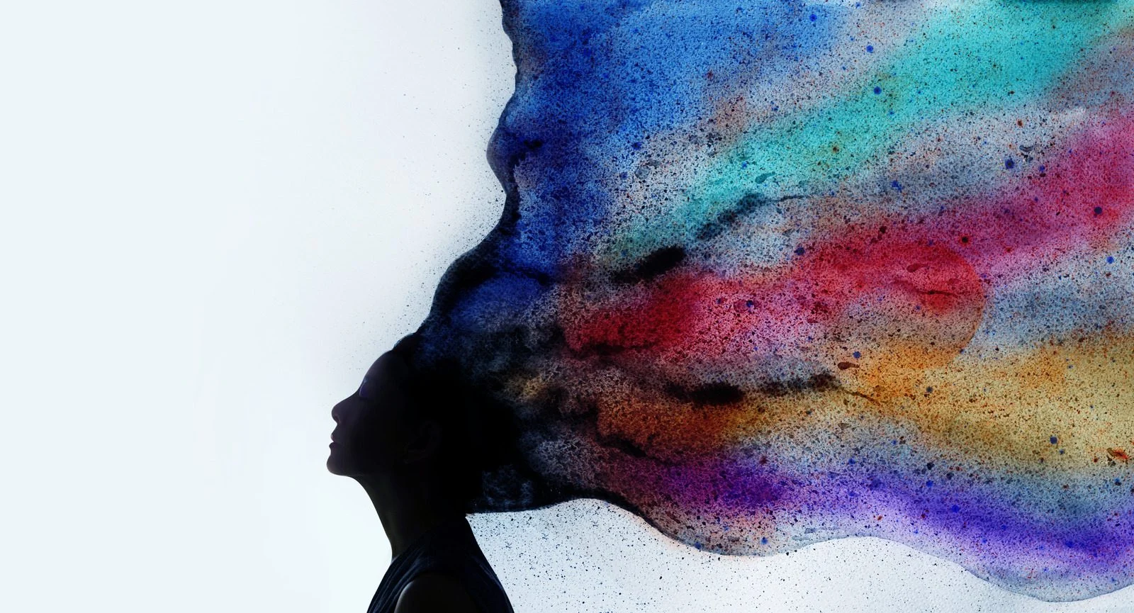 graphic of a profile with rainbow colors representing mental health