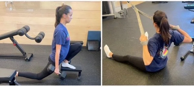 Client highlight performing a split squat and a face pull
