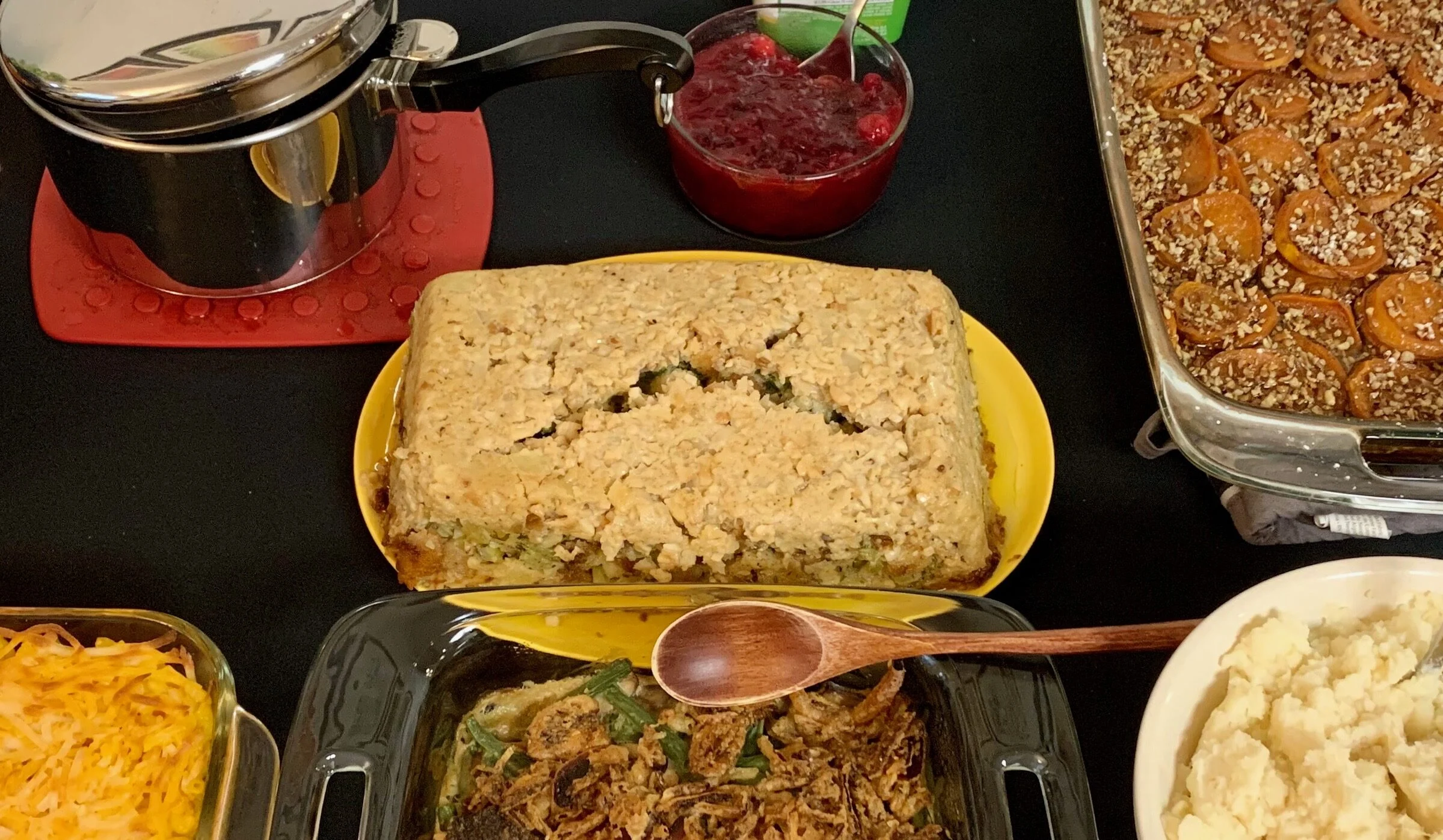Vegan cashew nut loaf on a holiday food table
