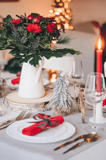 a table decorated for the holidays
