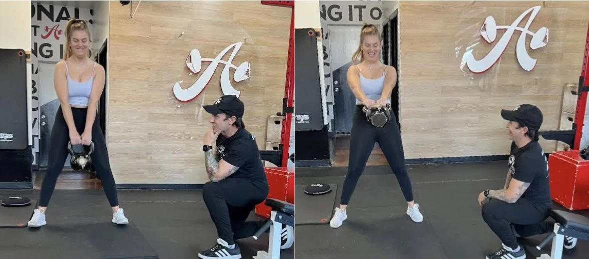 Client highlight performing a kettlebell swing
