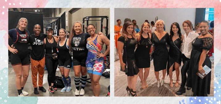 Austin Simply Fit women personal trainers competing in a powerlifting meet and attending a women's awards event.
