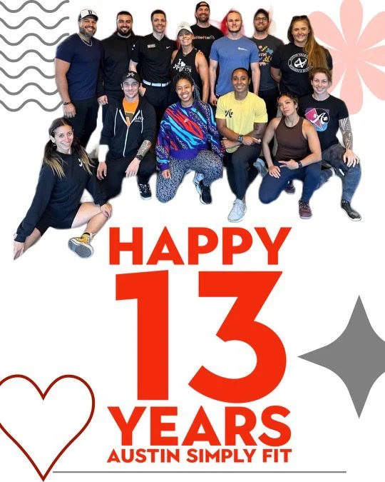 Graphic celebrating 13 years of ASF featuring our personal trainers
