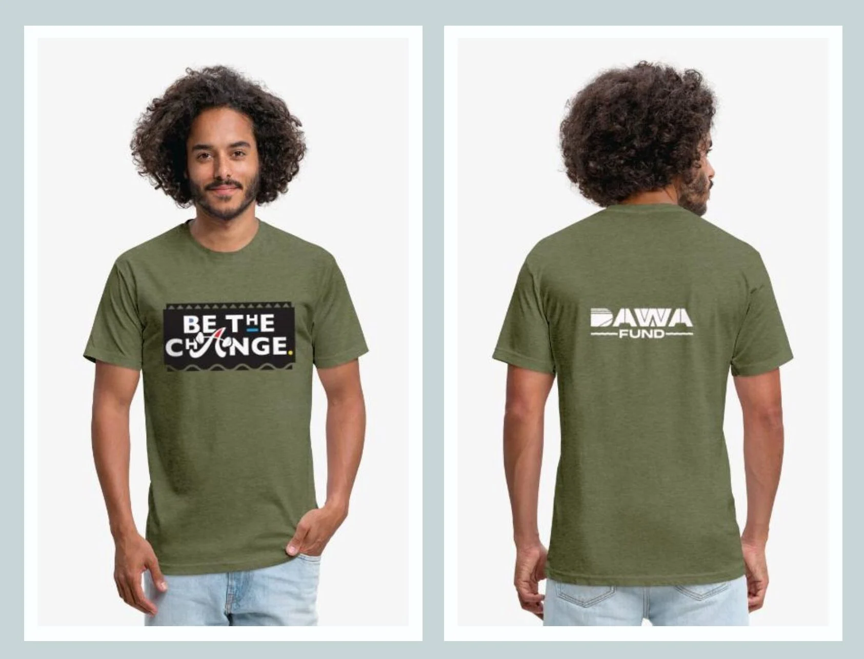 Model in a green tee shirt