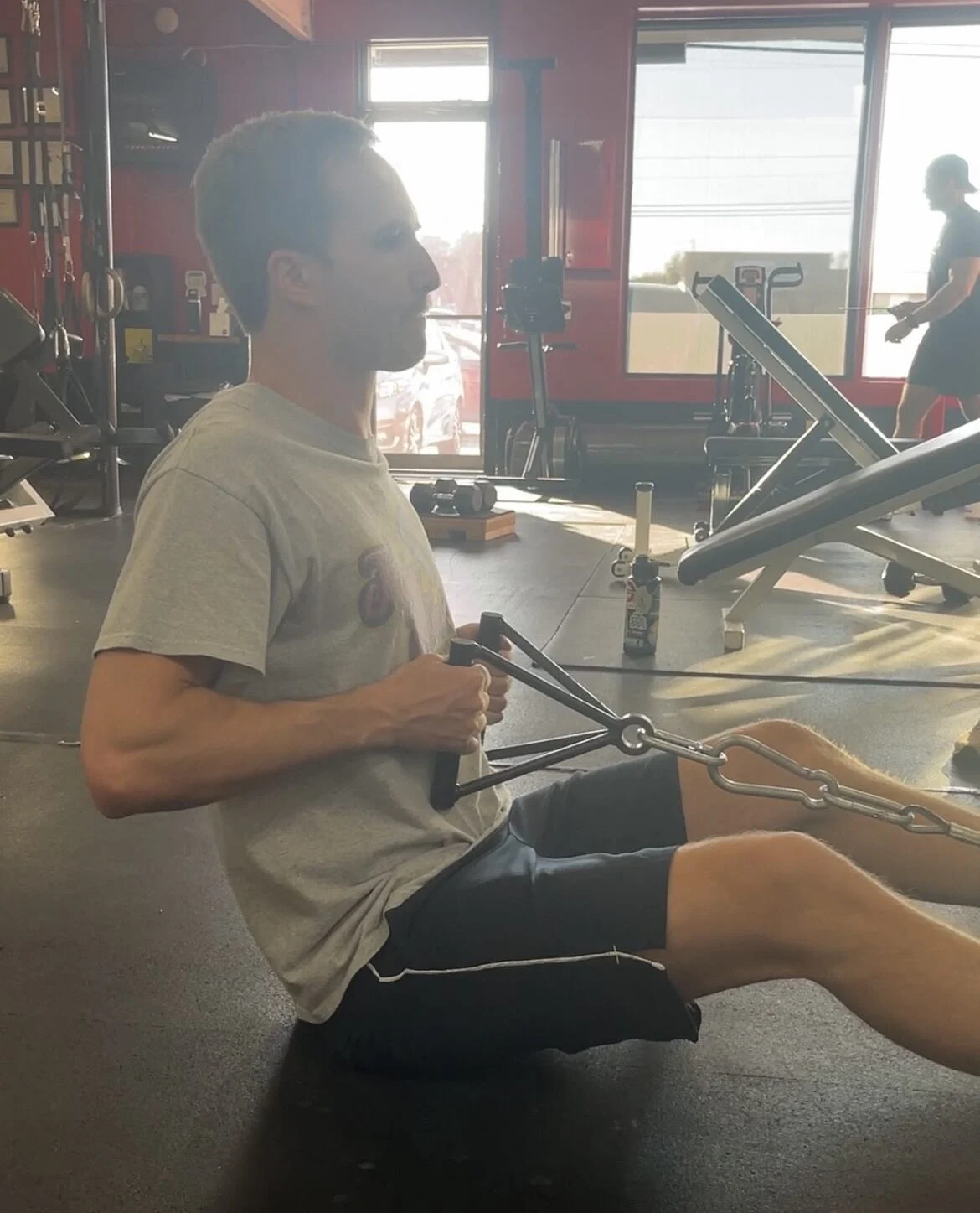 Client doing a seated row