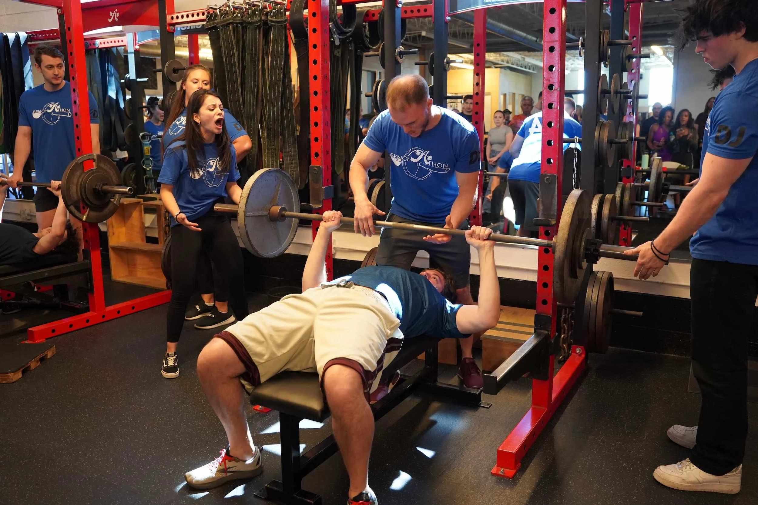 A Bench-A-Thon participant performing a bench press