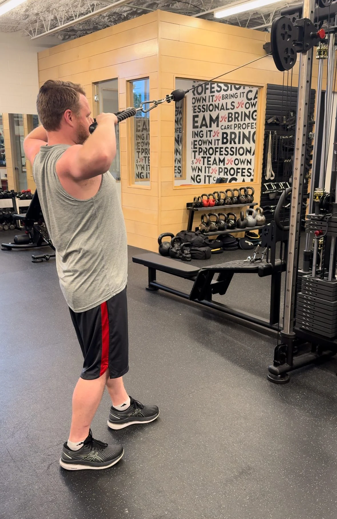 James doing a cable face pull