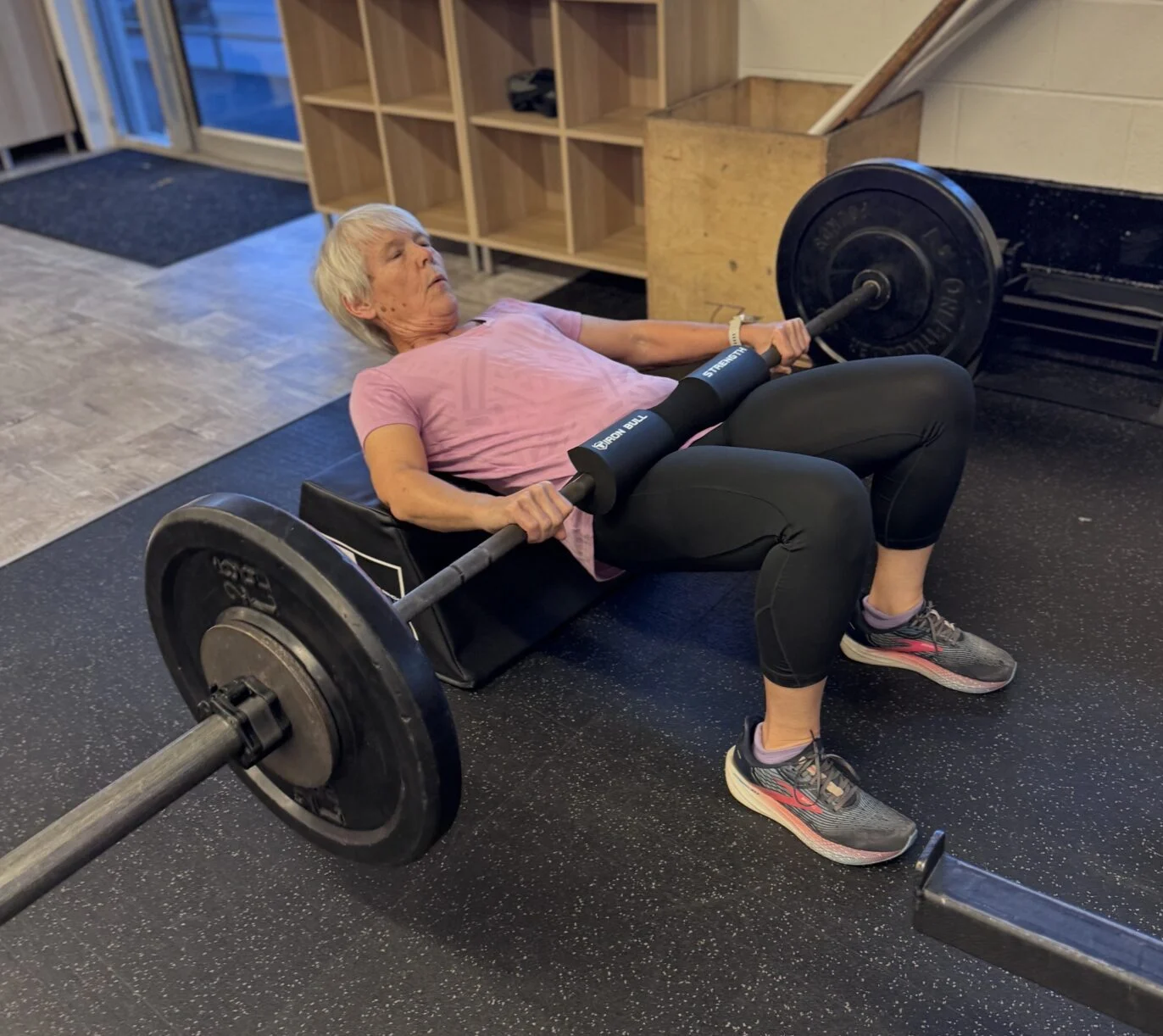 Client Highlight Laurie doing a barbell hip thrust