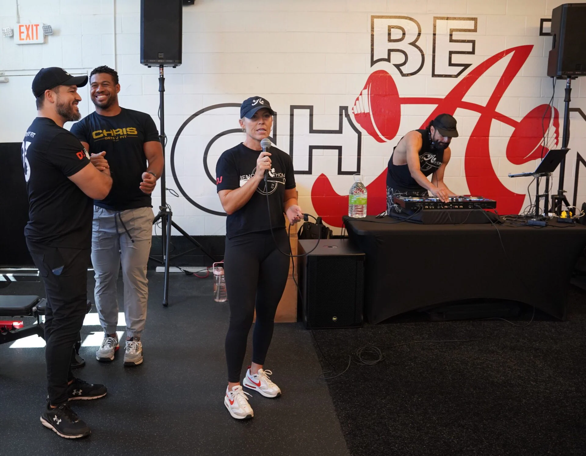 Krista MC'ing the Bench-A-Thon