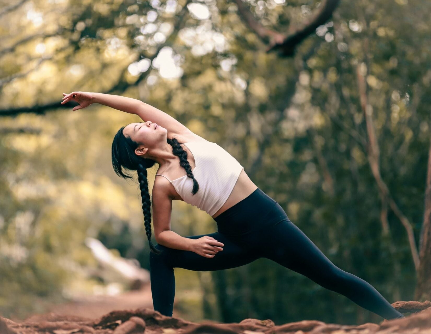 A woman stretching